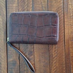 Fossil Brown Faux Reptile Skin Zip Up Wallet